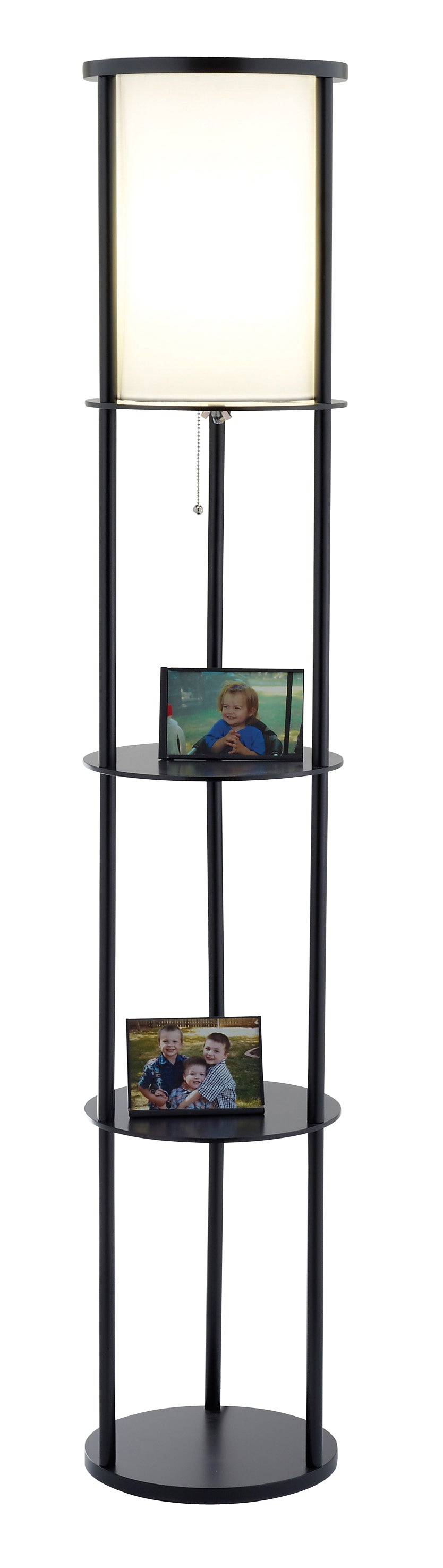 Black Wood Finish Floor Lamp with Circular Storage Shelves By Homeroots | Floor Lamps | Modishstore - 3