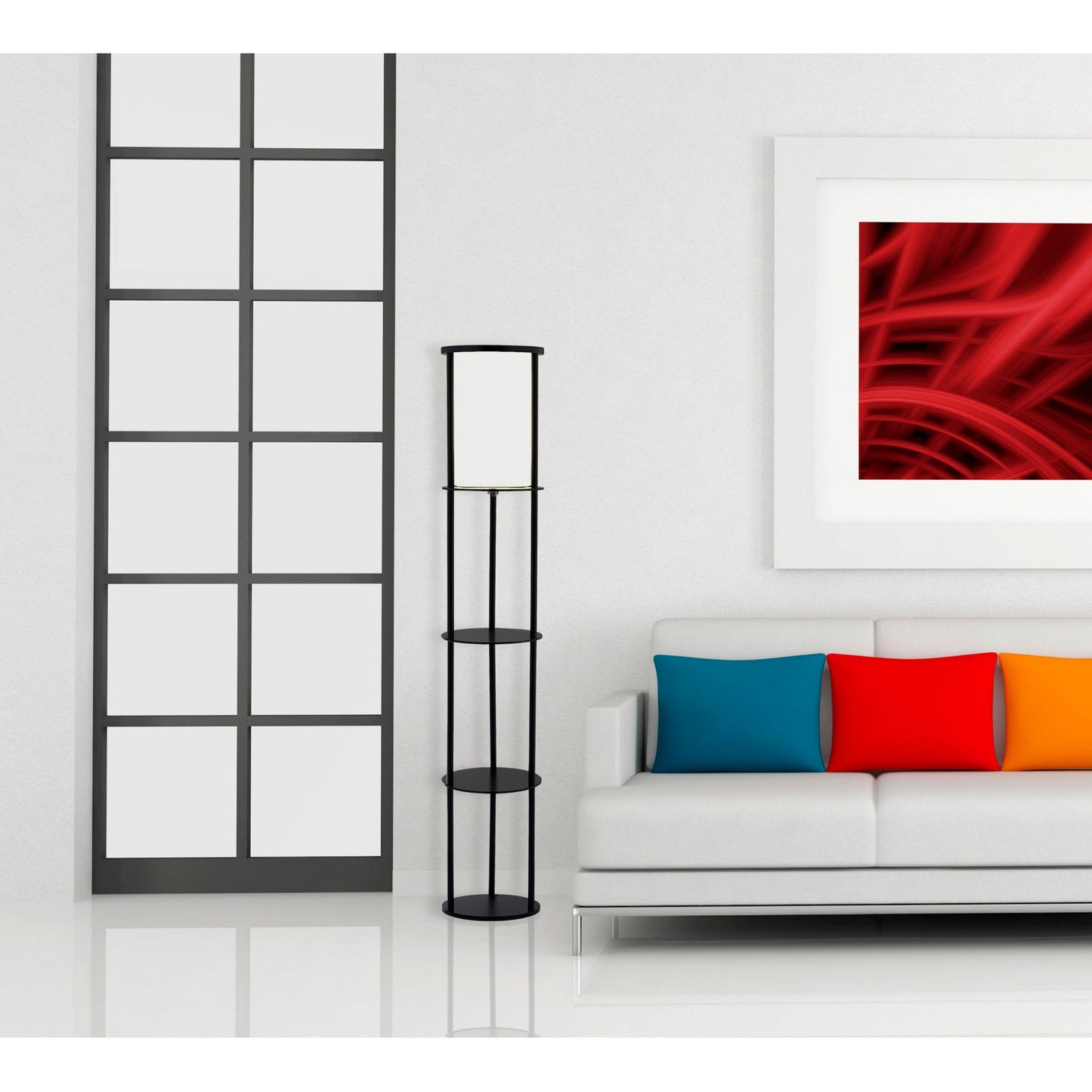 Black Wood Finish Floor Lamp with Circular Storage Shelves By Homeroots | Floor Lamps | Modishstore