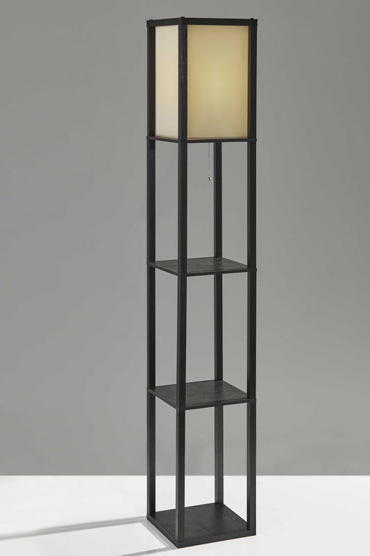 Floor Lamp with Black Wood Finish Storage Shelves By Homeroots | Floor Lamps | Modishstore - 2