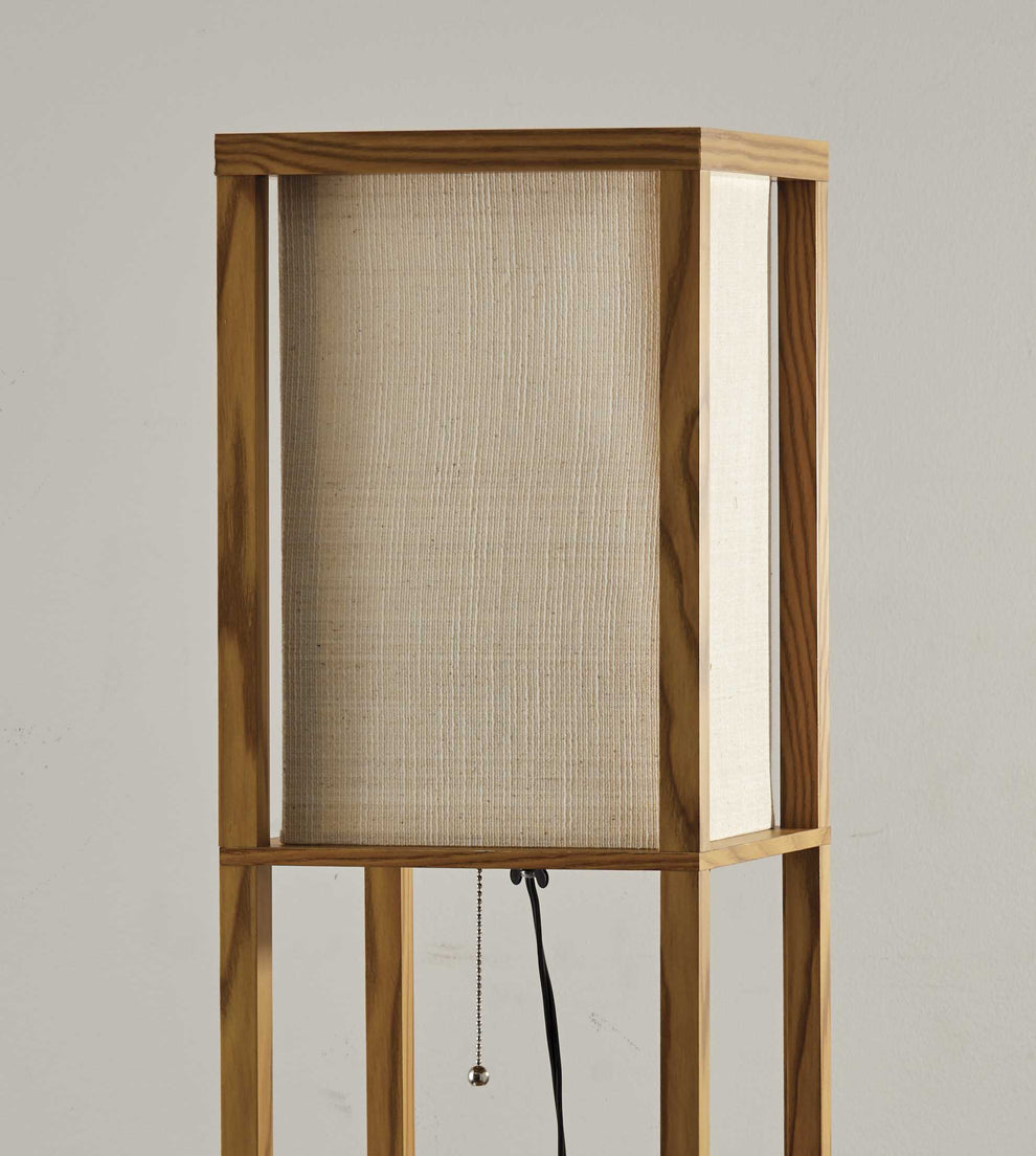 Floor Lamp with Natural Wood Finish Storage Shelves | Floor Lamps | Modishstore - 2