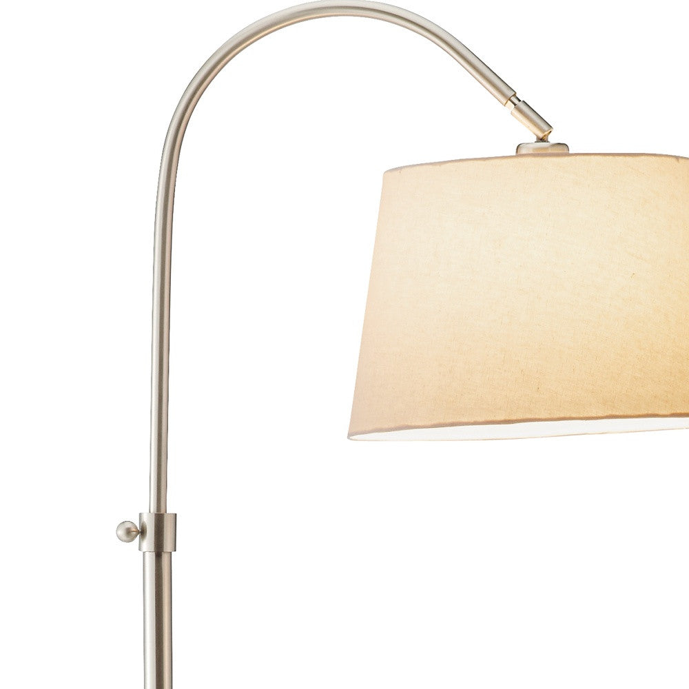Brushed Steel Metal Floor Lamp with Adjustable Arc and Classic Linen Shade By Homeroots