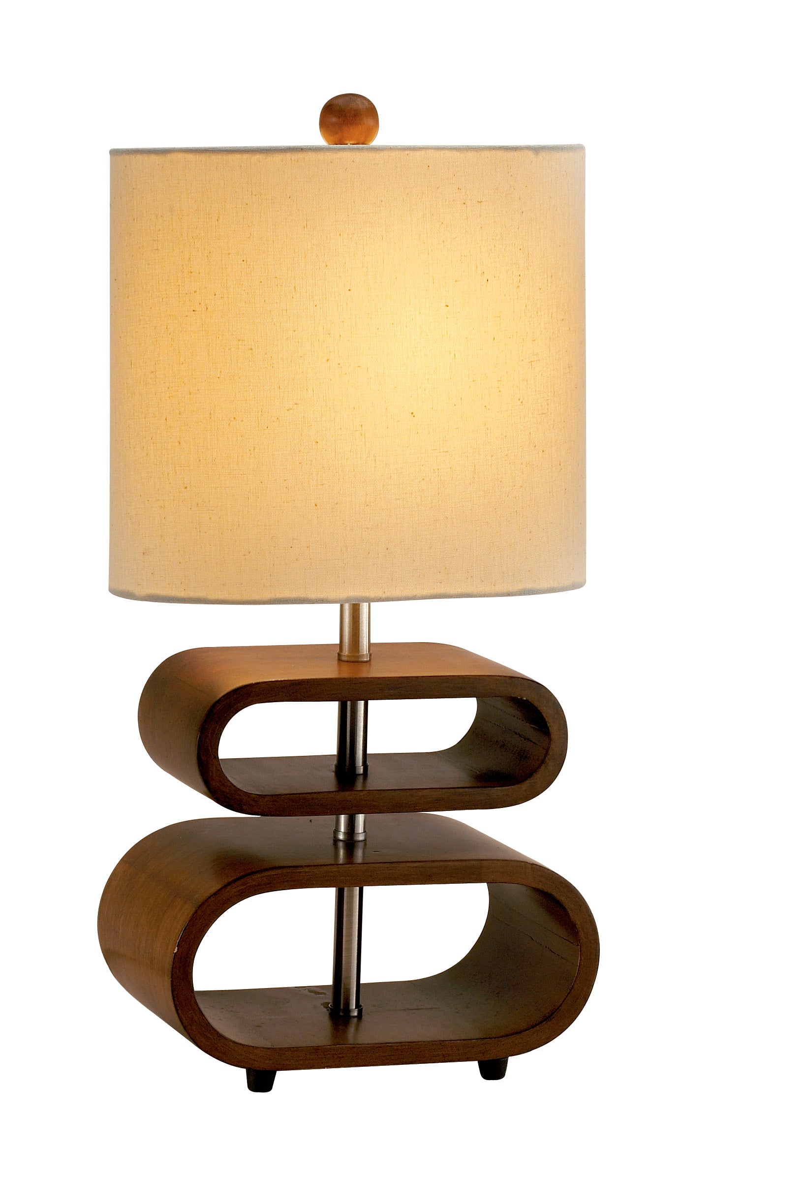 Walnut Wood Finish Stacked Bentwood Ovals with Natural Fabric Oval Shade Table Lamp By Homeroots | Table Lamps | Modishstore
