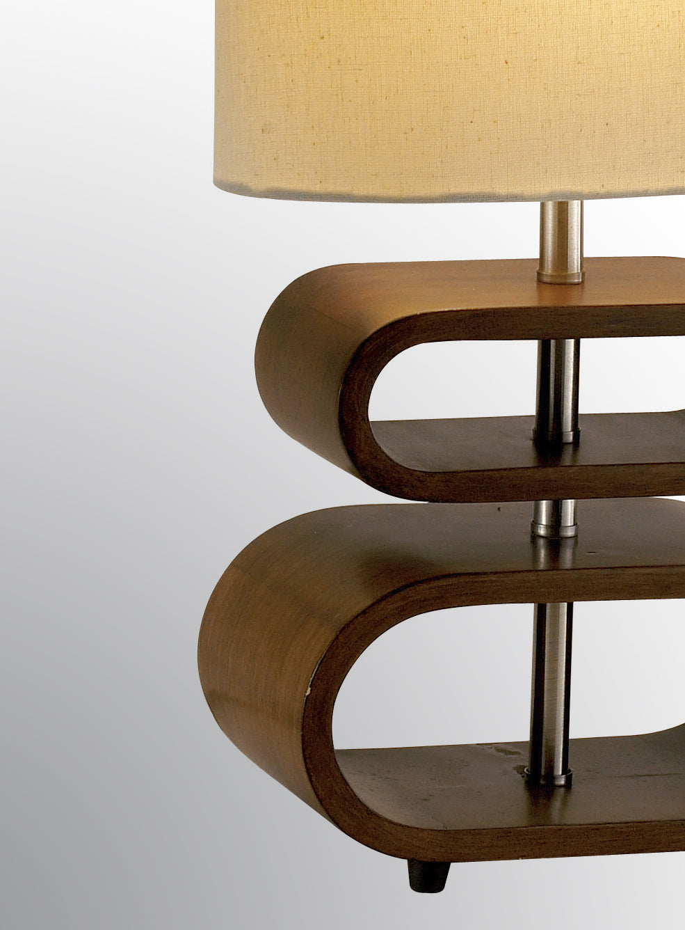 Walnut Wood Finish Stacked Bentwood Ovals with Natural Fabric Oval Shade Table Lamp By Homeroots | Table Lamps | Modishstore - 3