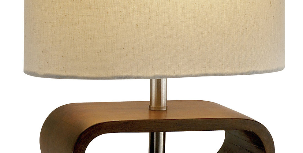 Walnut Wood Finish Stacked Bentwood Ovals with Natural Fabric Oval Shade Table Lamp By Homeroots | Table Lamps | Modishstore - 4