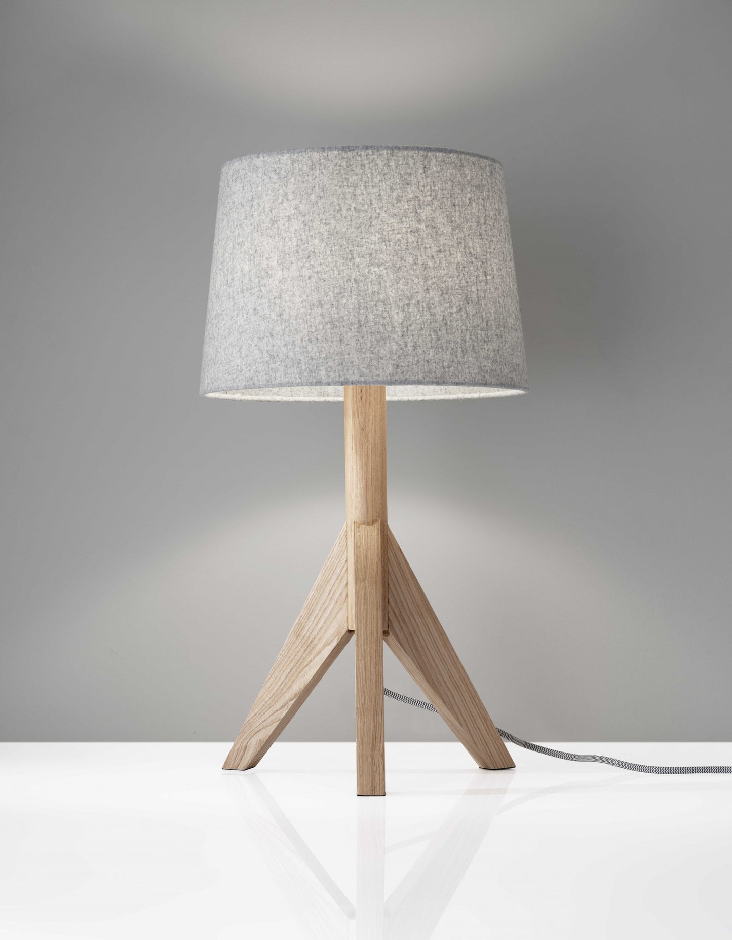 Natural Wood Tripod Base with Grey Felt Tapered Drum Shade Table Lamp By Homeroots | Table Lamps | Modishstore