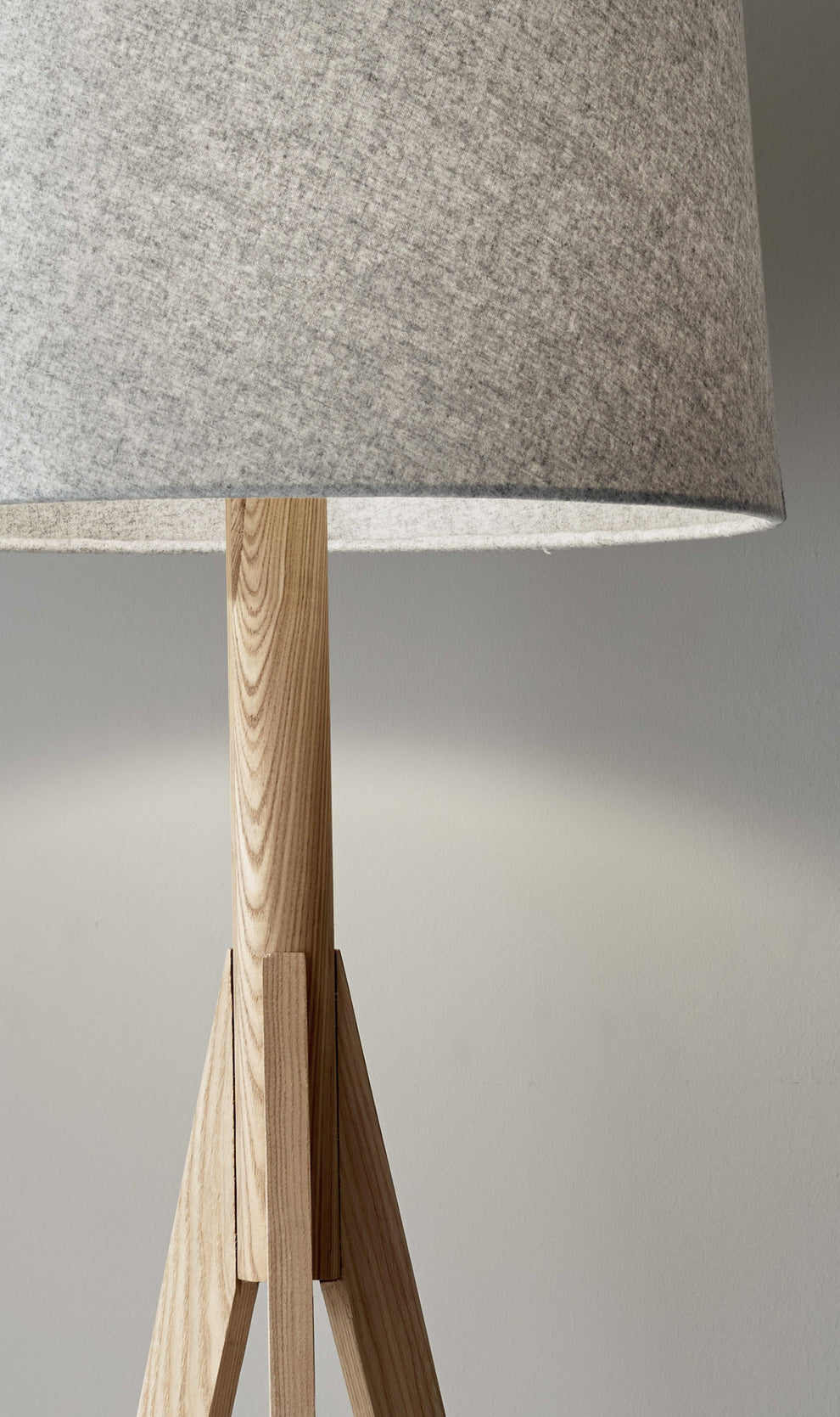 Natural Wood Floor Lamp with Tripod Base and Grey Felt Tapered Drum Shade By Homeroots | Floor Lamps | Modishstore - 2
