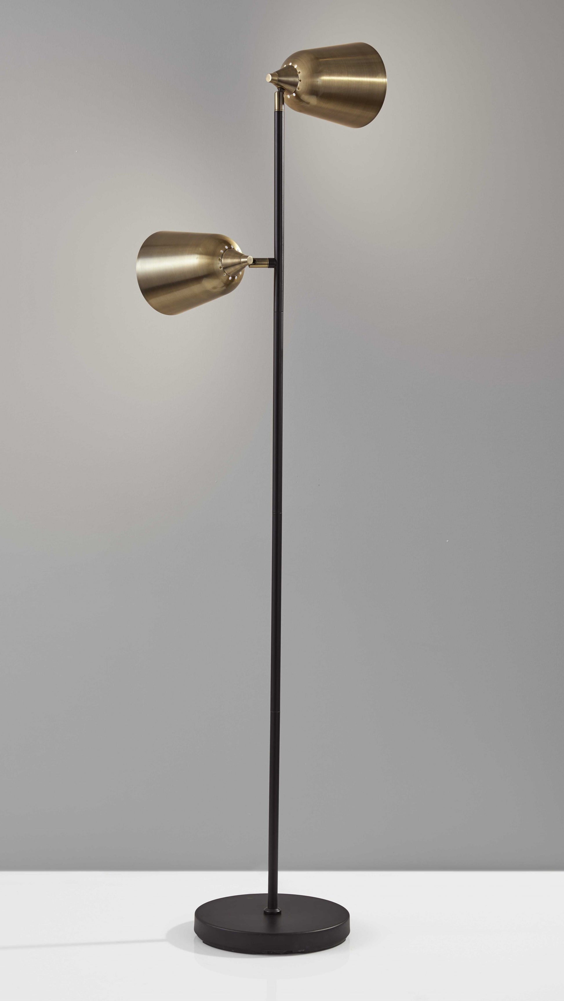 Black Metal Floor Lamp with Adjustable Antique Brass Shades By Homeroots | Floor Lamps | Modishstore - 2
