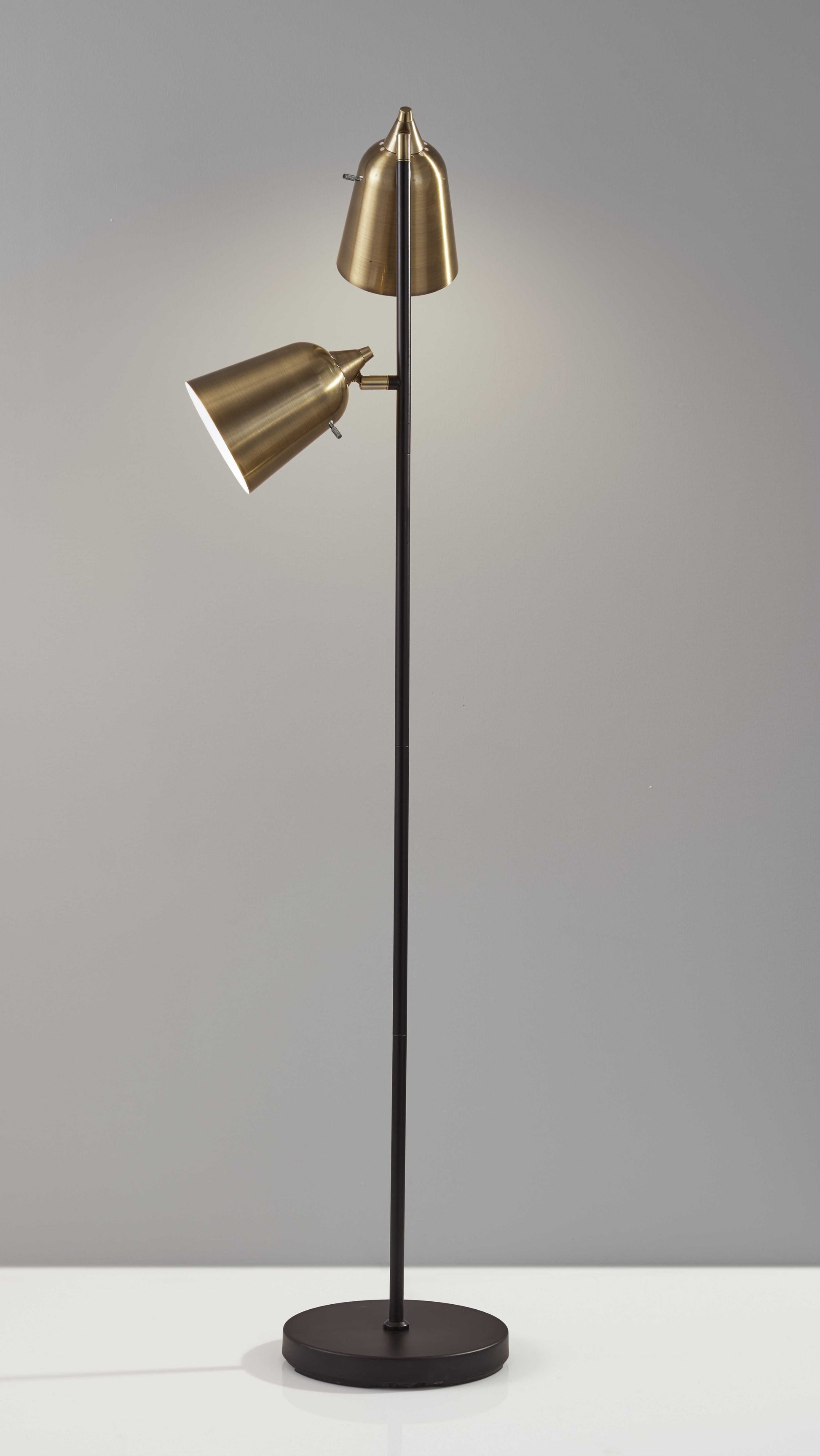 Black Metal Floor Lamp with Adjustable Antique Brass Shades By Homeroots | Floor Lamps | Modishstore - 3