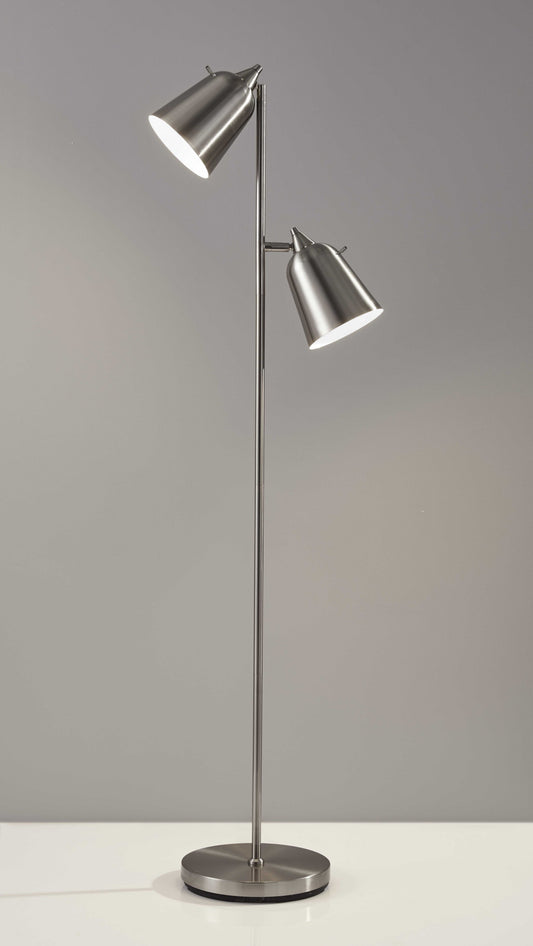 Brushed Steel Two Light Floor Lamp With Adjustable Shades By Homeroots | Floor Lamps | Modishstore