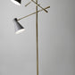 Three Arm Adjustable Floor Lamp in Brass Metal with Grey Black and White Shades By Homeroots | Floor Lamps | Modishstore