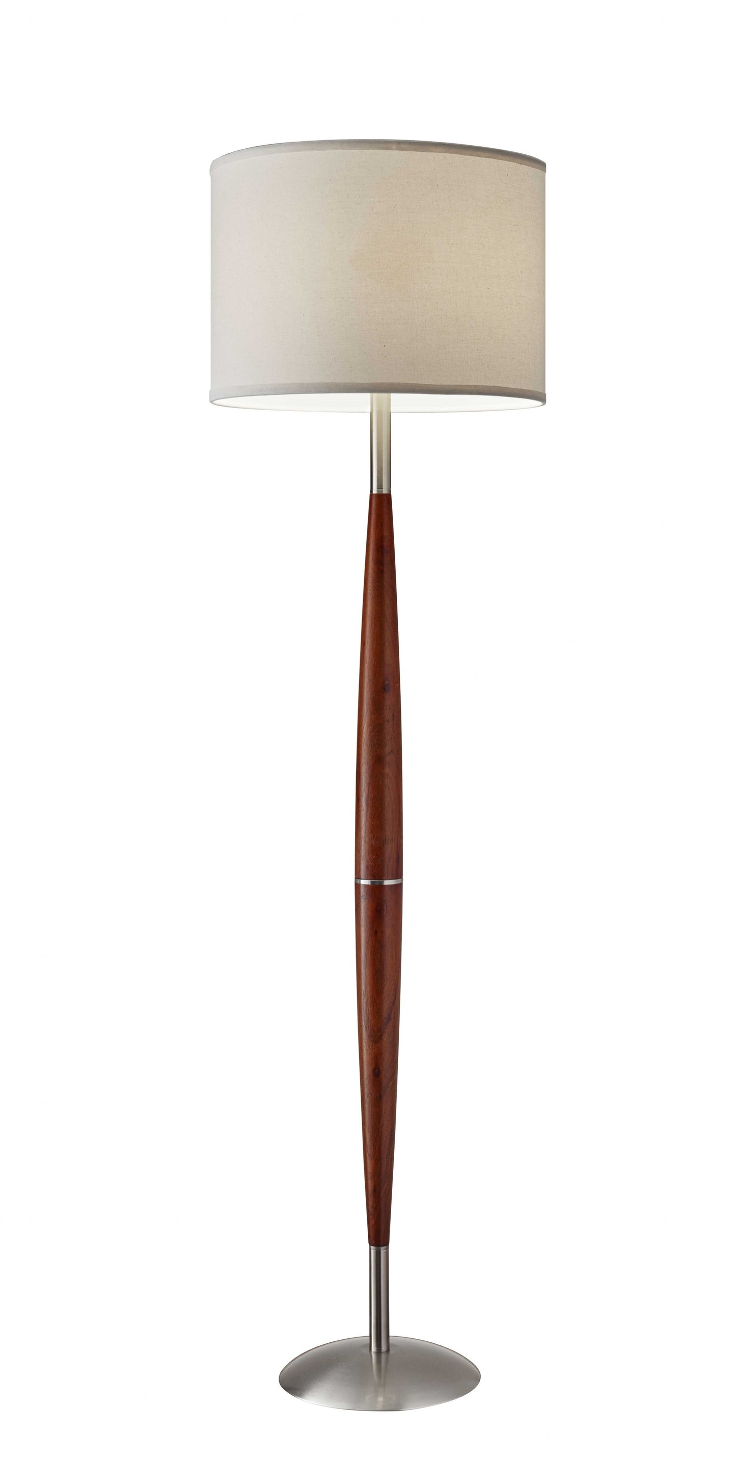 Elliptical Shape Walnut Wood Finish Floor Lamp with Satin Steel Accents and White Fabric Drum Shade By Homeroots | Floor Lamps | Modishstore