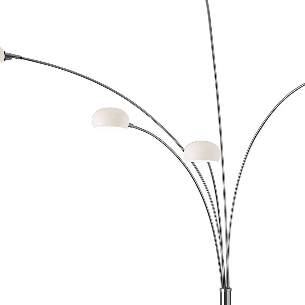 Brushed Steel Adjustable Arc Floor Lamp with Five Lights and White Milk Glass Shades By Homeroots | Floor Lamps | Modishstore - 3