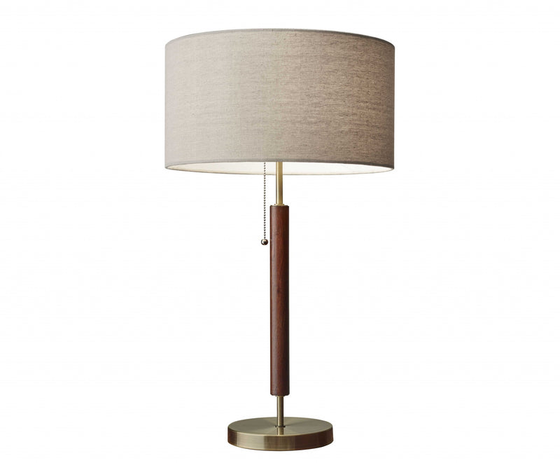 Antique Brass Metal and Walnut Wood Table Lamp By Homeroots | Table Lamps | Modishstore