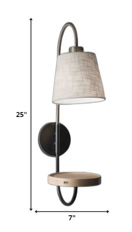 Antique Brass and Black Metal Wall Lamp with USB Charging Station Wood Shelf By Homeroots | Wall Lamps | Modishstore - 5
