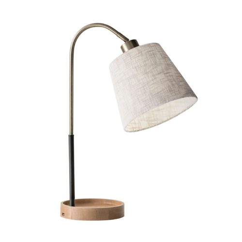 Antique Brass And Black Metal Desk Lamp With USB Charging Station Wood Base By Homeroots | Desk Lamps | Modishstore - 2