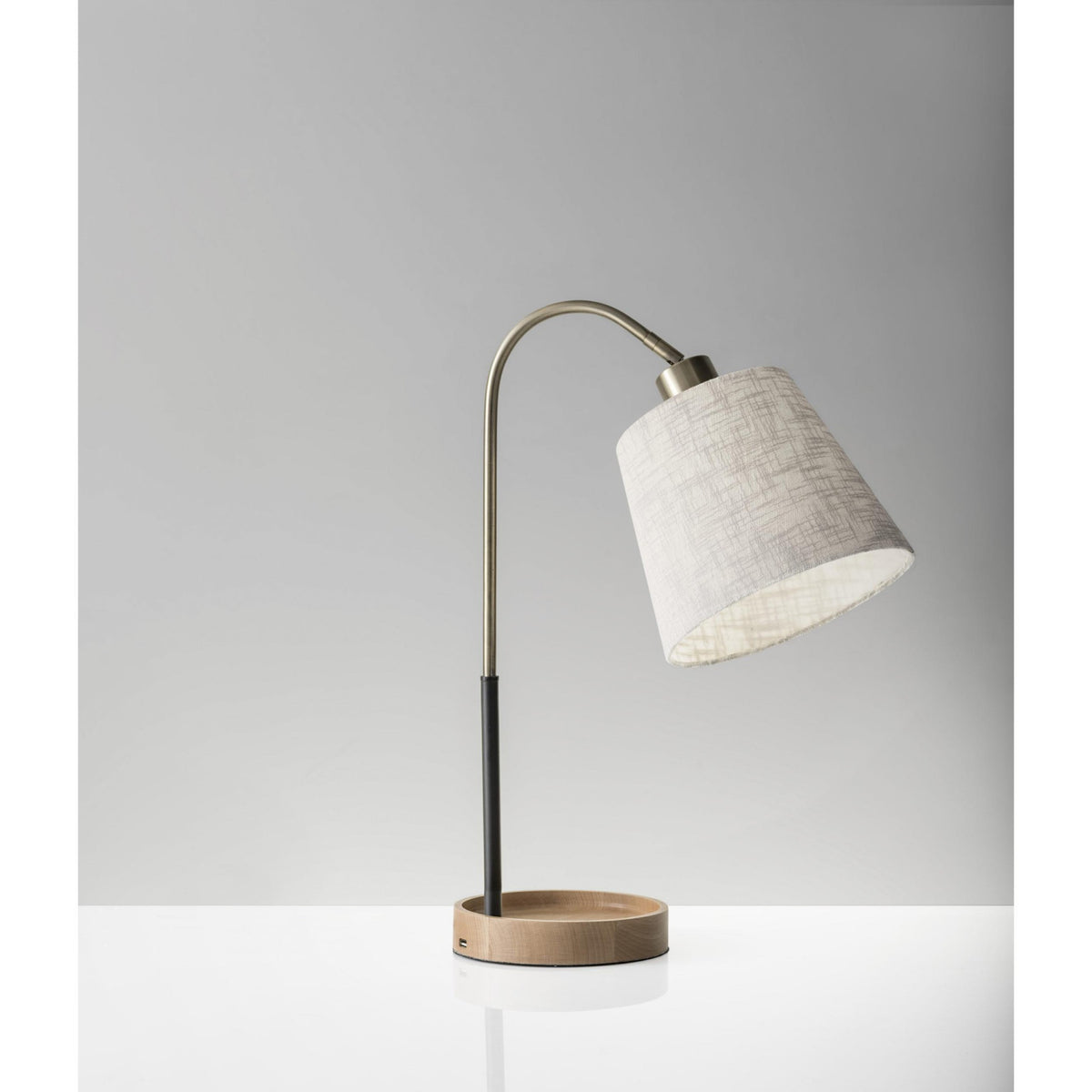 Antique Brass And Black Metal Desk Lamp With USB Charging Station Wood Base By Homeroots | Desk Lamps | Modishstore