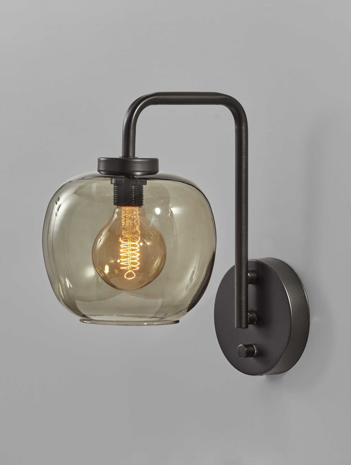 Smoked Glass Globe Shade with Vintage Edison Bulb and Matte Black Metal Wall Lamp By Homeroots | Wall Lamps | Modishstore