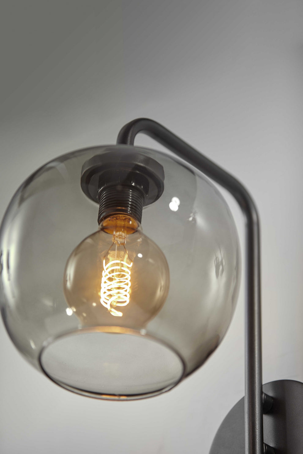 Smoked Glass Globe Shade with Vintage Edison Bulb and Matte Black Metal Wall Lamp By Homeroots | Wall Lamps | Modishstore - 3
