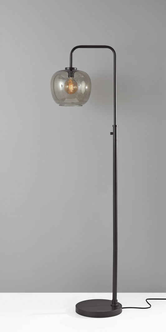 Matte Black Metal Arc Floor Lamp with Smoked Glass Globe Shade and Vintage Edison Bulb By Homeroots | Floor Lamps | Modishstore