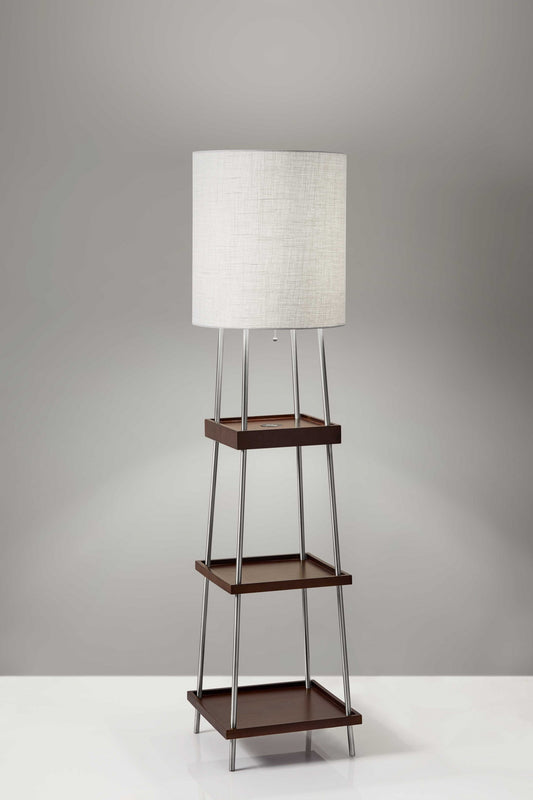 Walnut Wood Metal Shelf Floor Lamp with Charging Station By Homeroots | Floor Lamps | Modishstore