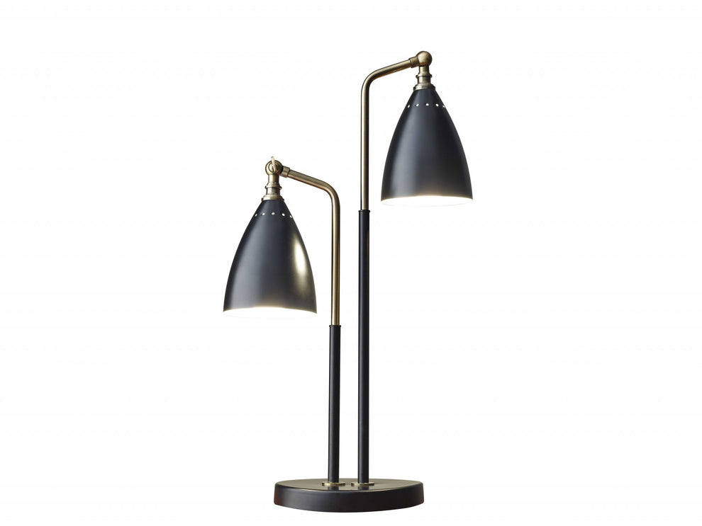 Matte Black Metal and Antique Brass Two Light Adjustable Table Lamp By Homeroots | Table Lamps | Modishstore - 2