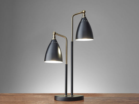 Matte Black Metal and Antique Brass Two Light Adjustable Table Lamp By Homeroots | Table Lamps | Modishstore