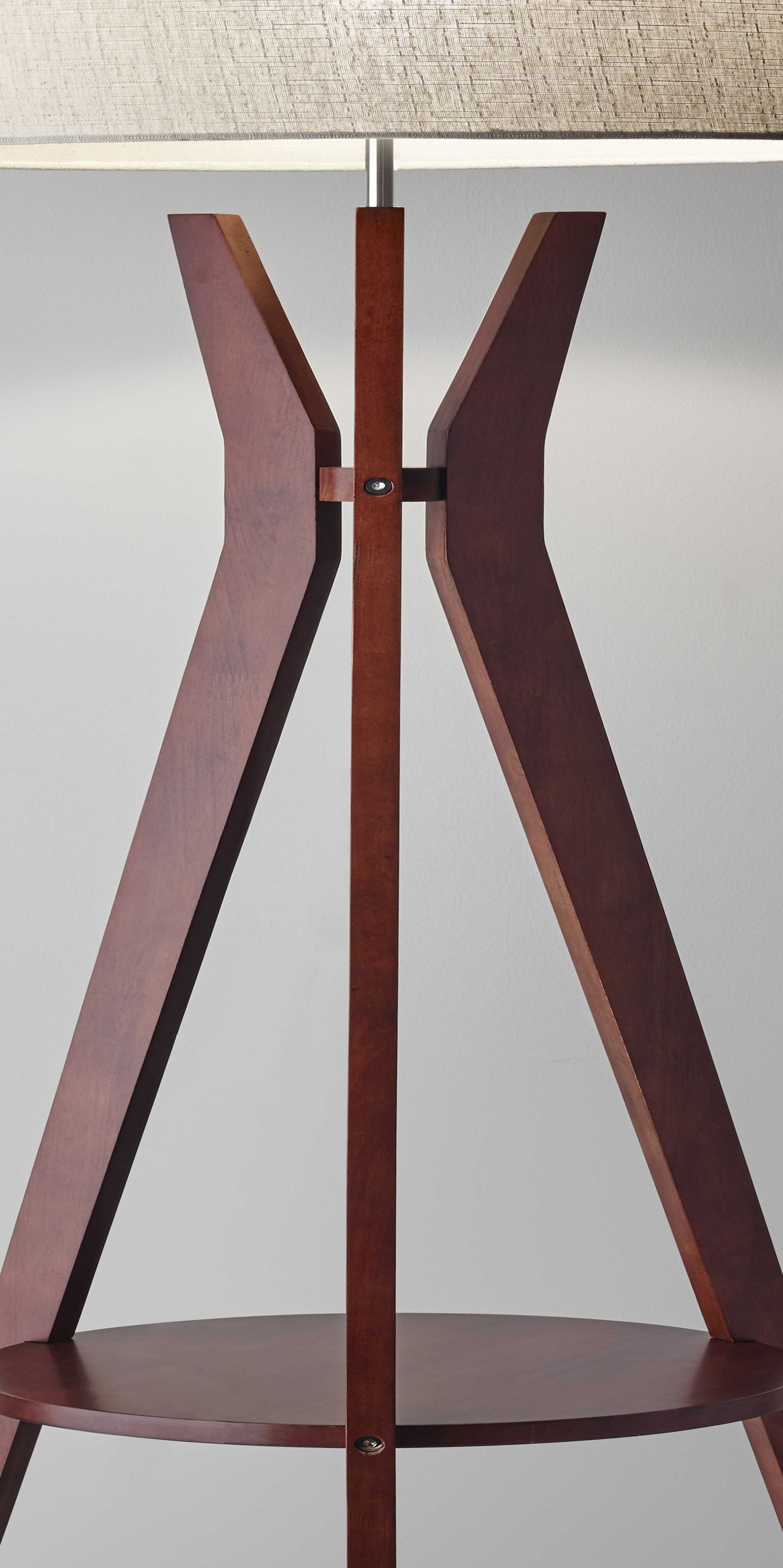 Walnut Wood Floor Lamp Tripod Base with Shelf By Homeroots | Floor Lamps | Modishstore - 3