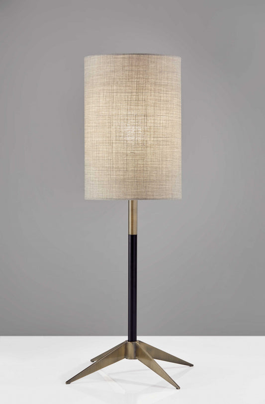 Antique Brass Metal Tripod Base with Matte Black Accent and Tall Natural Fabric Shade Table Lamp By Homeroots