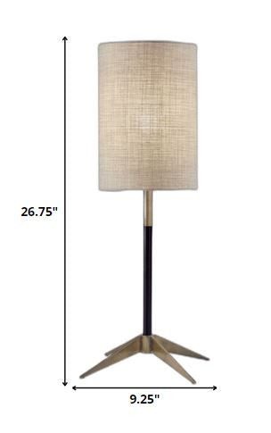 Antique Brass Metal Tripod Base with Matte Black Accent and Tall Natural Fabric Shade Table Lamp By Homeroots | Table Lamps | Modishstore - 5