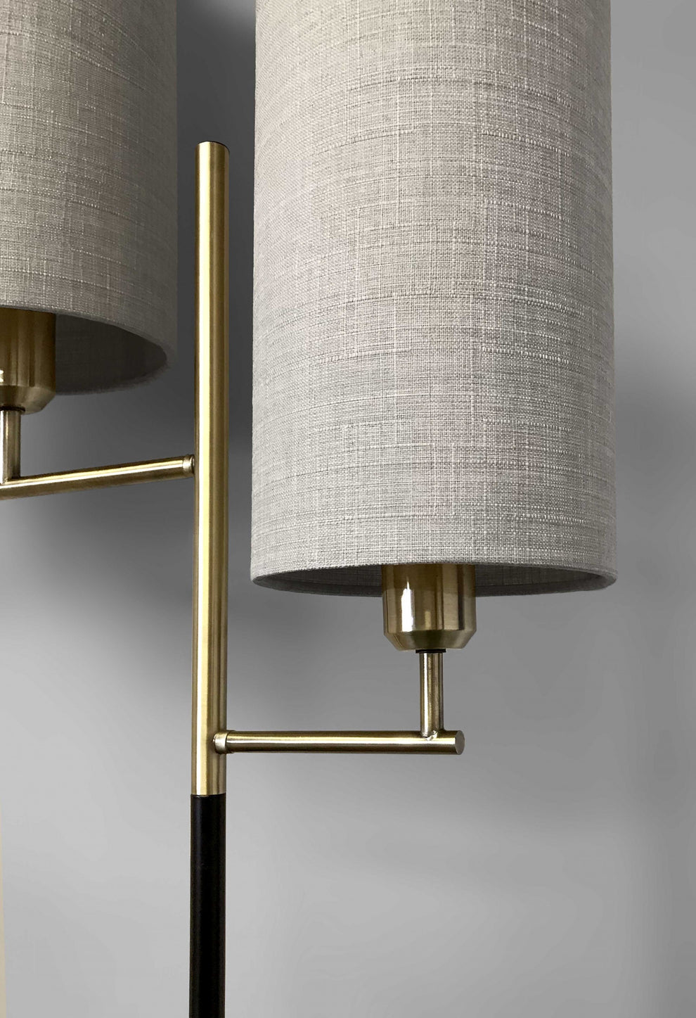 Two Light Floor Lamp Antique Brass Metal Tripod Base with Matte Black Accent and Tall Natural Fabric Shade By Homeroots | Floor Lamps | Modishstore - 2