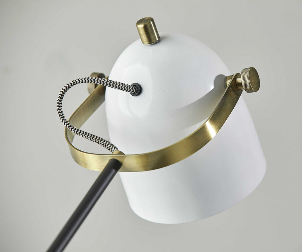 White Metal Adjustable Arm and Shade USB Port Desk Lamp By Homeroots | Desk Lamps | Modishstore - 3
