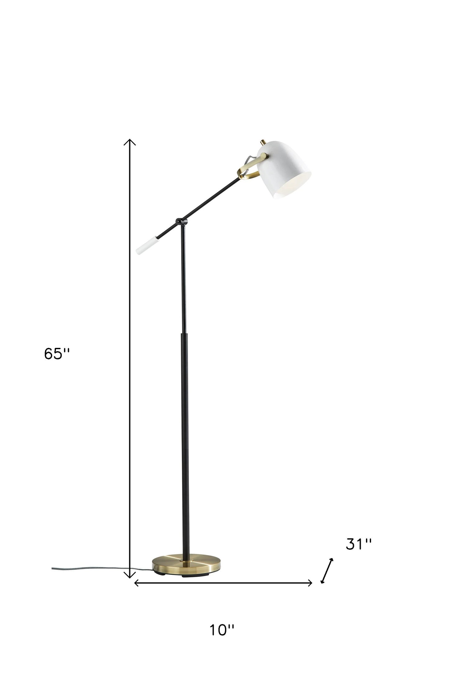 Matte Black and Antique Brass Metal Floor Lamp with Adjustable Arm and White Metal Shade By Homeroots | Floor Lamps | Modishstore