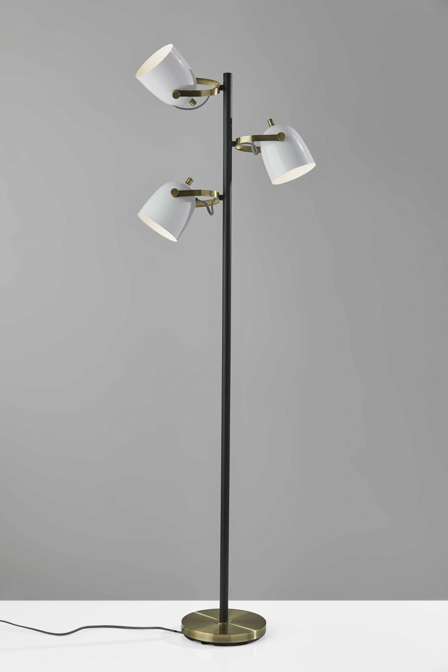 Three Light Floor Lamp with Adjustable White Metal Shades By Homeroots | Floor Lamps | Modishstore