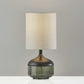 Petite Black Wood Smoked Glass Base with Lightly Textured Round Shade Table Lamp By Homeroots | Table Lamps | Modishstore