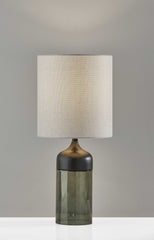 Tall Black Wood Smoked Glass Base with Lightly Textured Round Shade Table Lamp By Homeroots