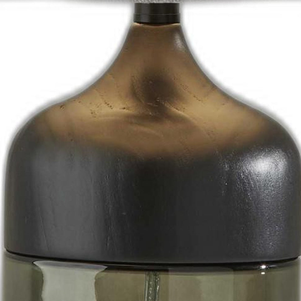 Tall Black Wood Smoked Glass Base with Lightly Textured Round Shade Table Lamp By Homeroots | Table Lamps | Modishstore - 3