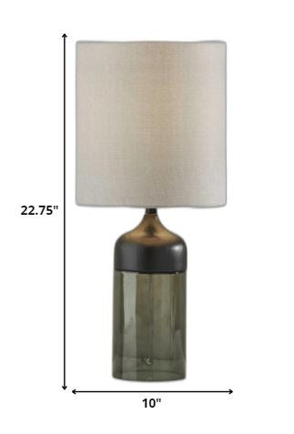 Tall Black Wood Smoked Glass Base with Lightly Textured Round Shade Table Lamp By Homeroots | Table Lamps | Modishstore - 5