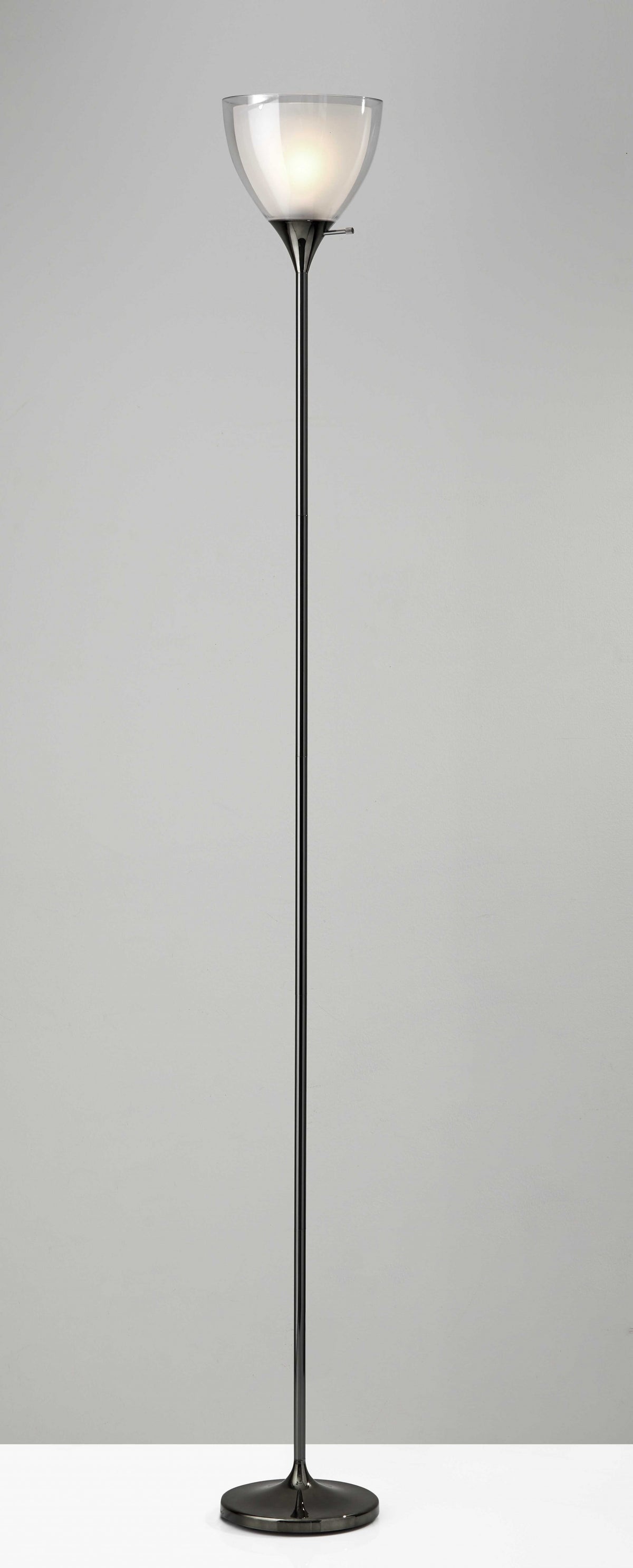 Shiny Black Nickel Finish Metal Torchiere Floor Lamp with Frosted Inner Shade | Floor Lamps | Modishstore