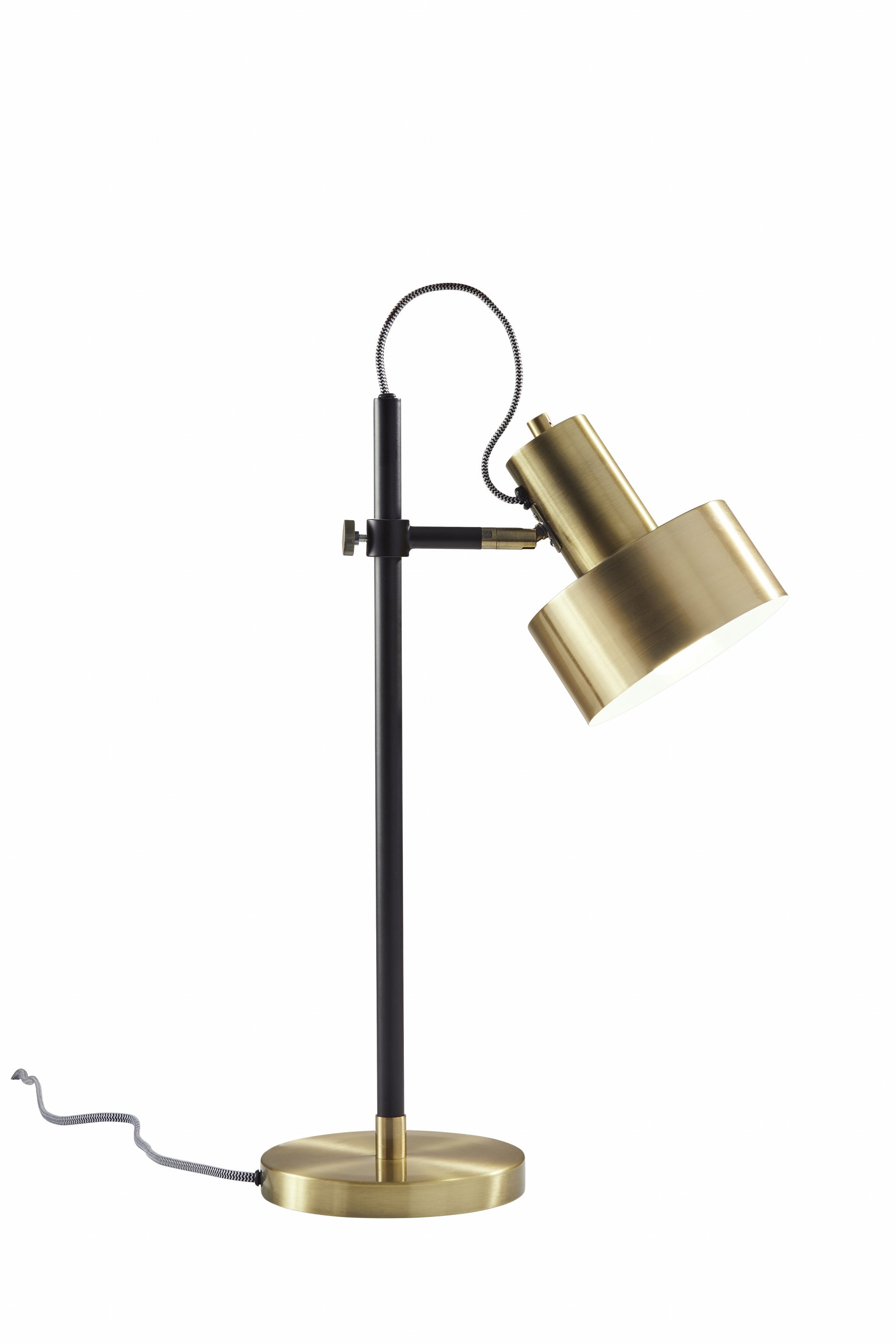 Matte Black Pole with Adjustable Jumbo Antique Brass Metal Shade Retro Desk Lamp By Homeroots | Desk Lamps | Modishstore