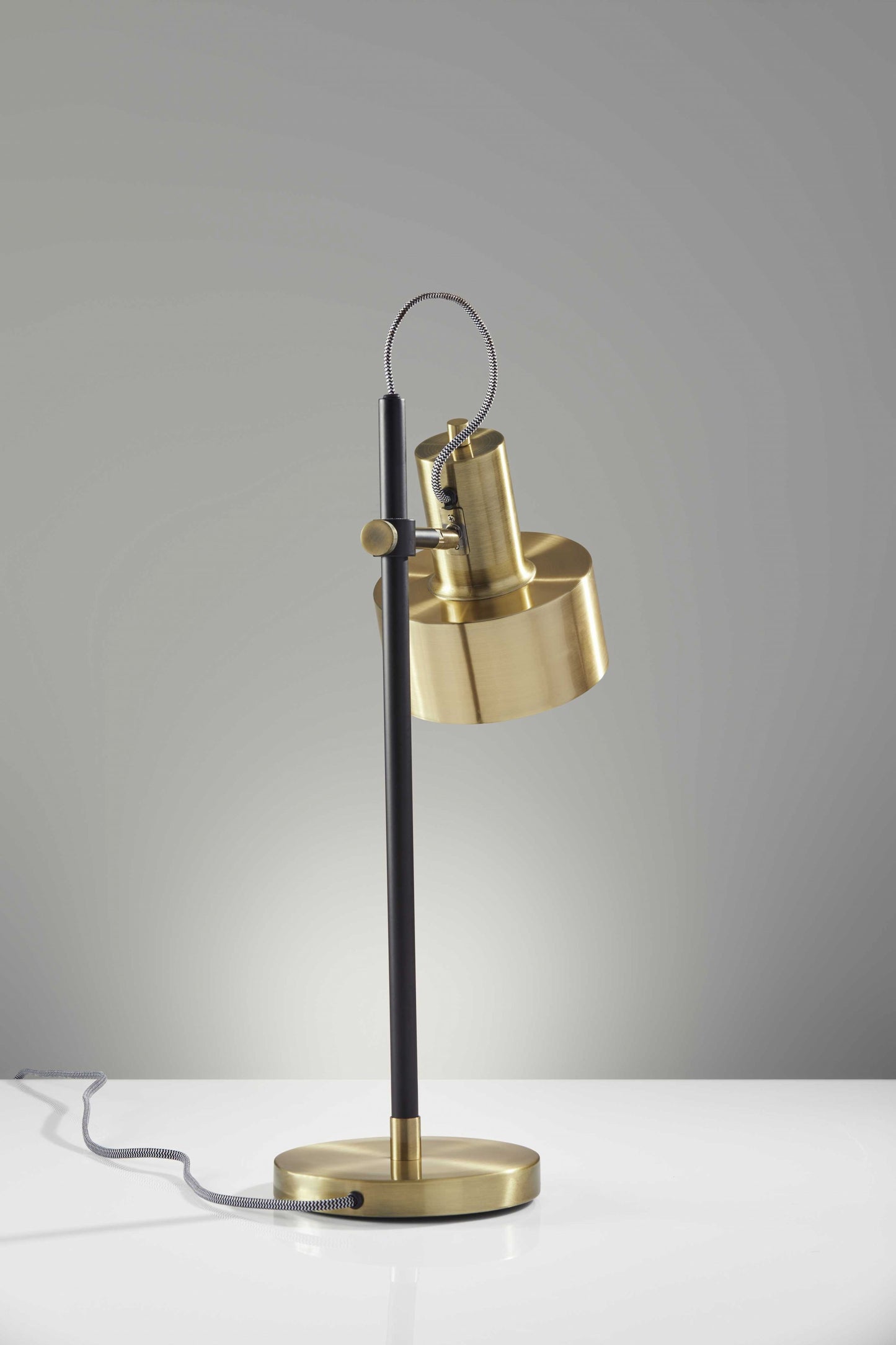 Matte Black Pole with Adjustable Jumbo Antique Brass Metal Shade Retro Desk Lamp By Homeroots | Desk Lamps | Modishstore - 5