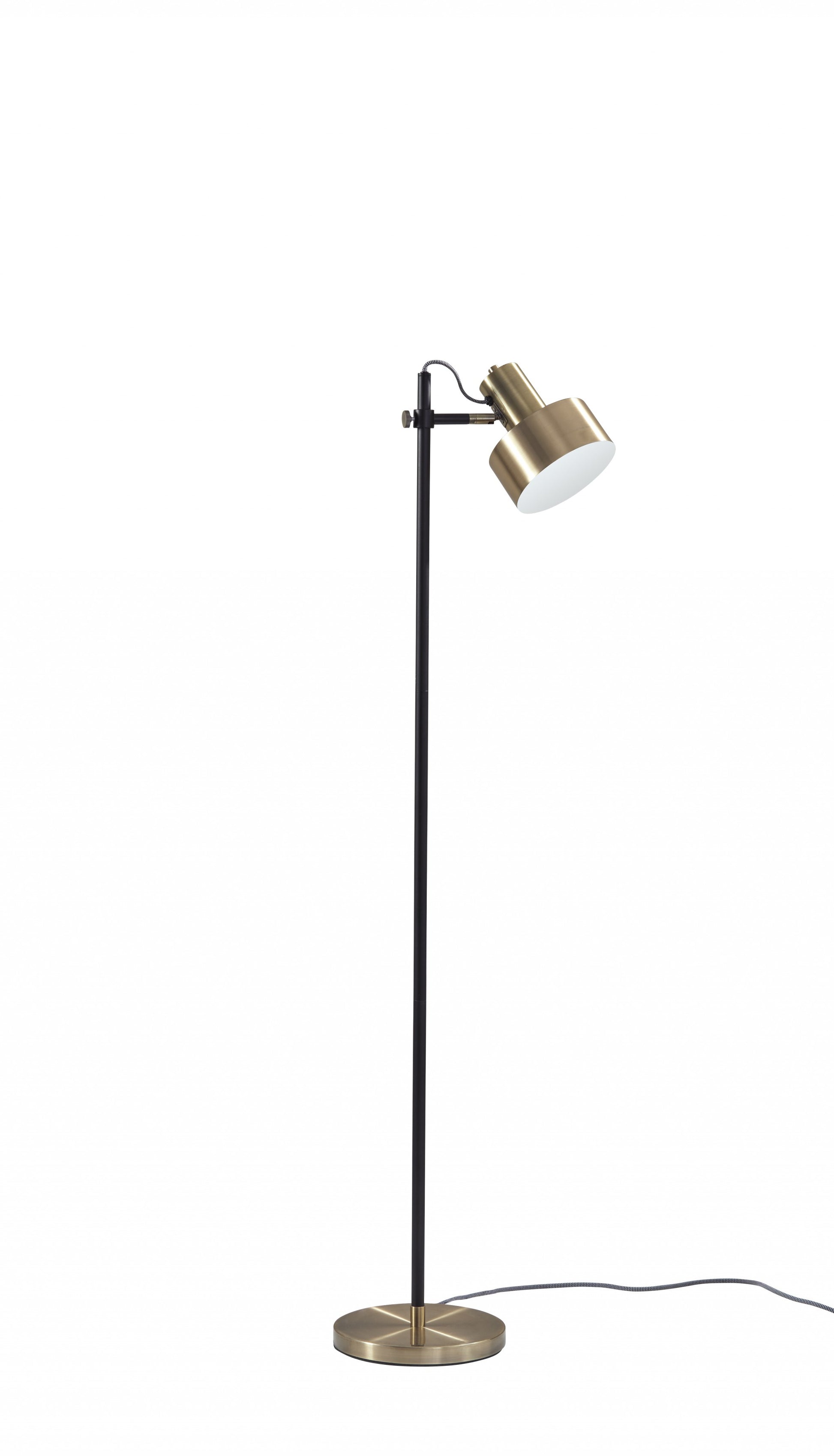 Retro Floor Lamp with Matte Black Pole and Adjustable Jumbo Antique Brass Metal Shade By Homeroots | Floor Lamps | Modishstore