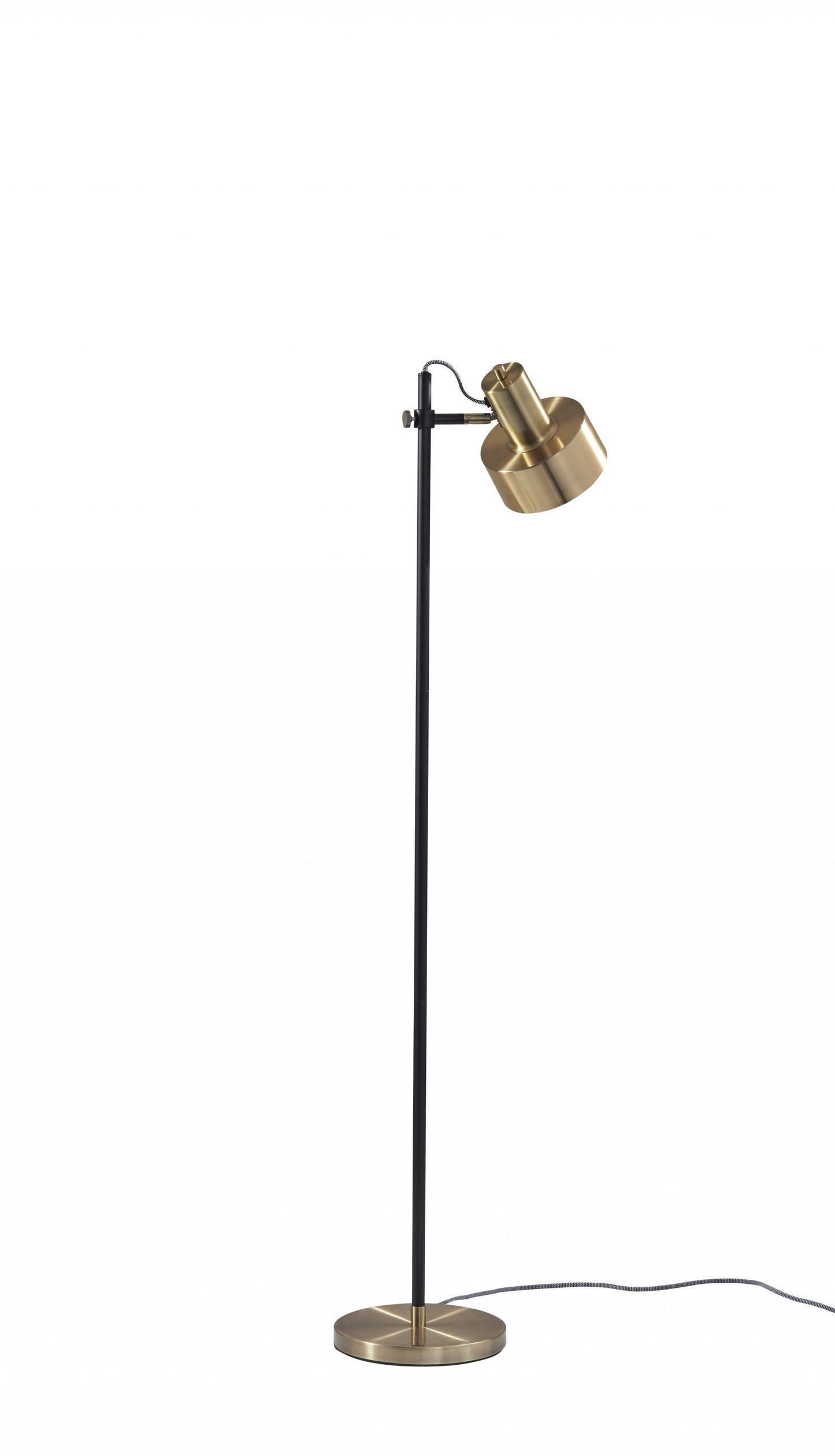 Retro Floor Lamp with Matte Black Pole and Adjustable Jumbo Antique Brass Metal Shade By Homeroots | Floor Lamps | Modishstore - 2