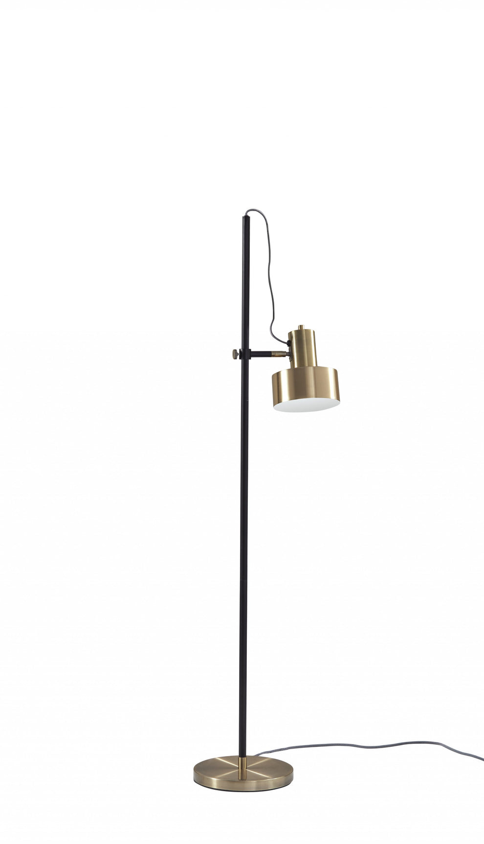 Retro Floor Lamp with Matte Black Pole and Adjustable Jumbo Antique Brass Metal Shade By Homeroots | Floor Lamps | Modishstore - 4