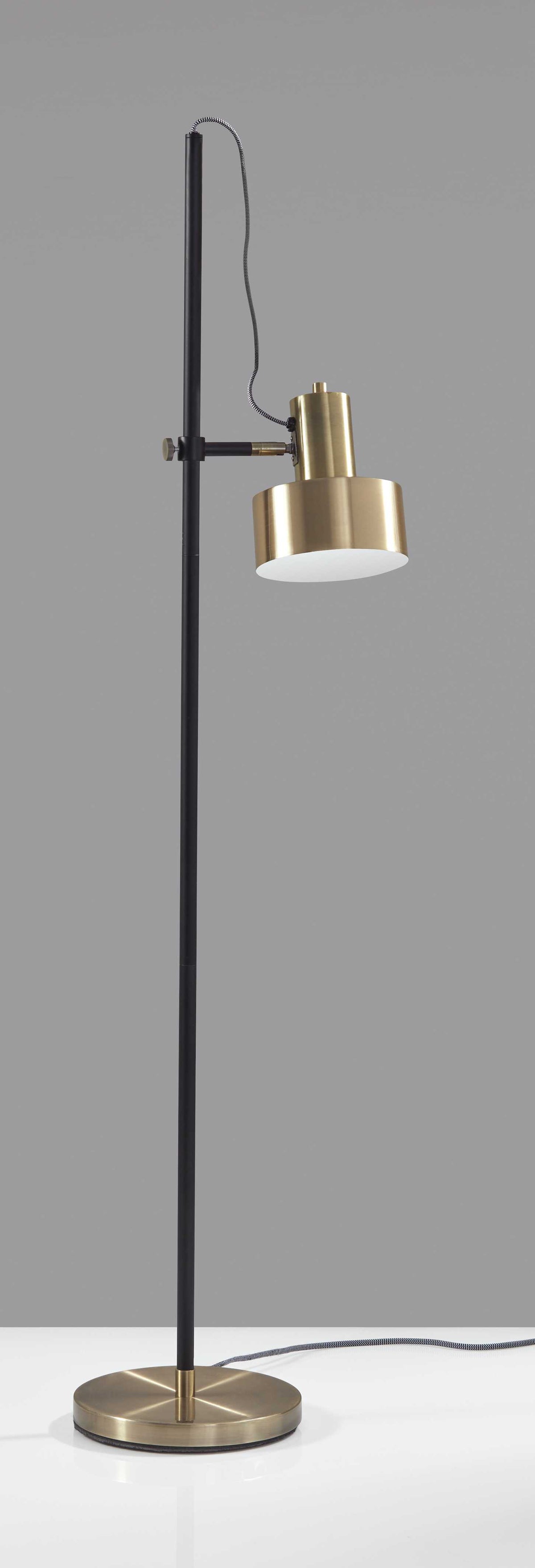 Retro Floor Lamp with Matte Black Pole and Adjustable Jumbo Antique Brass Metal Shade By Homeroots | Floor Lamps | Modishstore