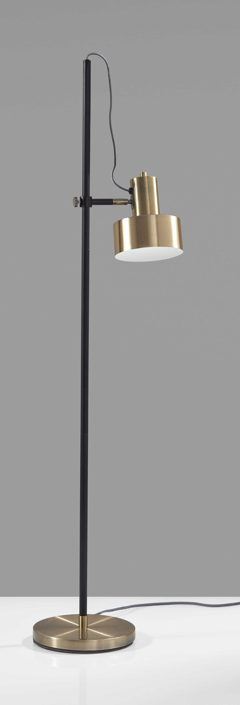 Retro Floor Lamp with Matte Black Pole and Adjustable Jumbo Antique Brass Metal Shade By Homeroots | Floor Lamps | Modishstore