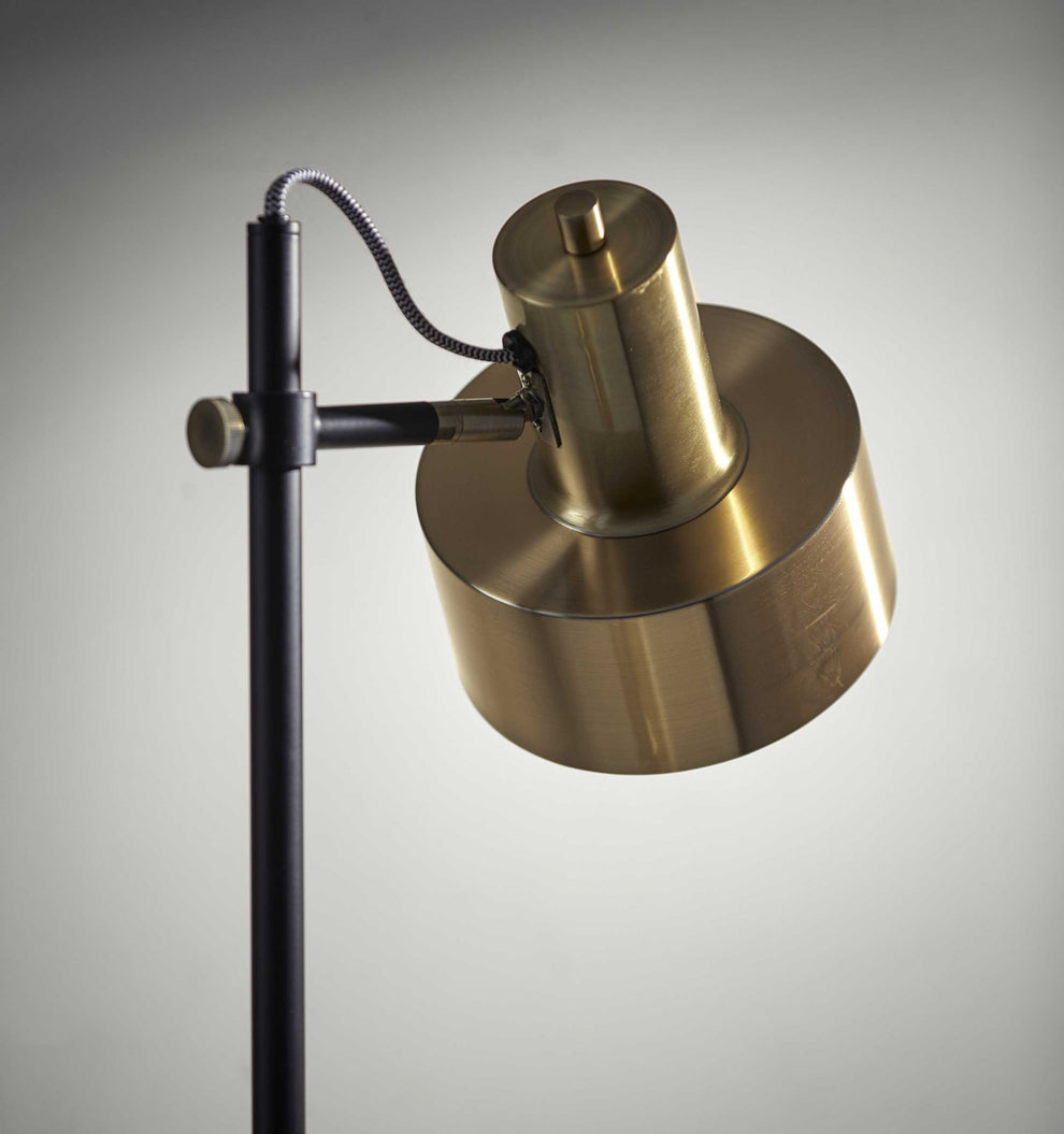 Retro Floor Lamp with Matte Black Pole and Adjustable Jumbo Antique Brass Metal Shade By Homeroots | Floor Lamps | Modishstore - 5