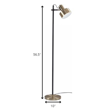 Retro Floor Lamp with Matte Black Pole and Adjustable Jumbo Antique Brass Metal Shade By Homeroots | Floor Lamps | Modishstore - 6