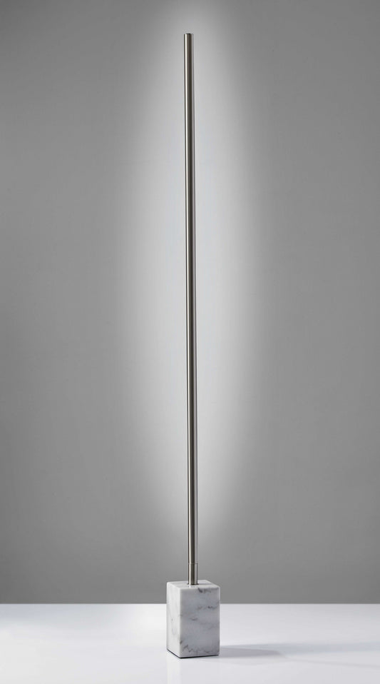 Minimalist Ambient Glow LED Floor Lamp with Dimmer in Brushed Steel and White Marble By Homeroots | Wall Lamps | Modishstore