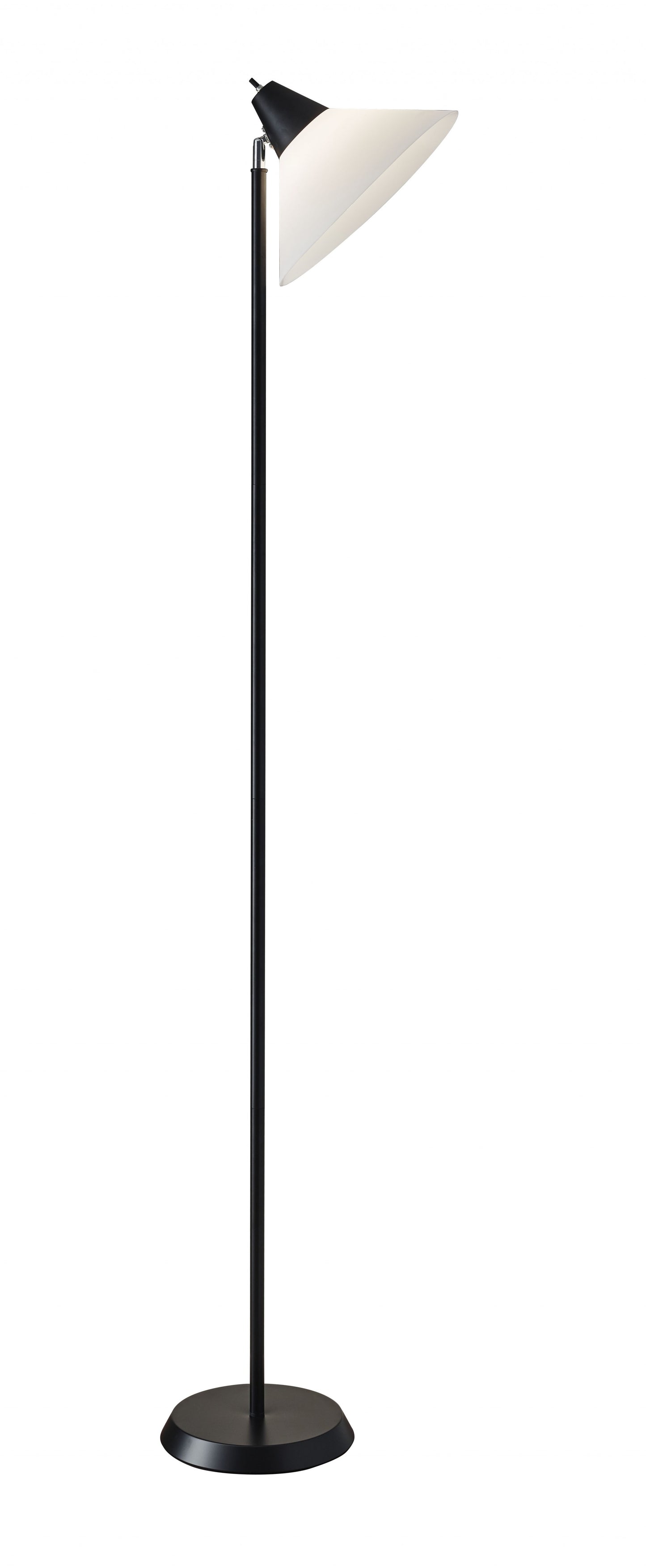 Elemental Black Metal Torchiere with White Cone Shade By Homeroots | Floor Lamps | Modishstore