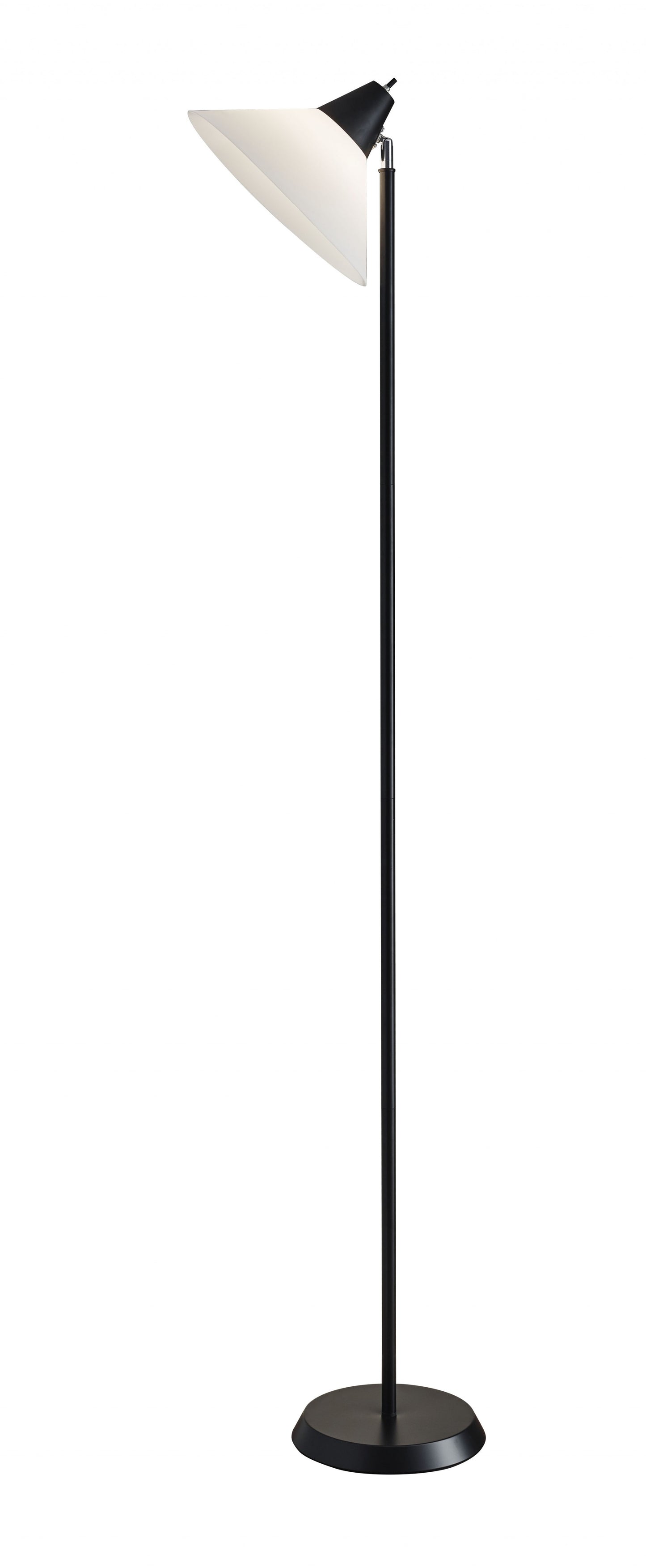 Elemental Black Metal Torchiere with White Cone Shade By Homeroots | Floor Lamps | Modishstore - 2